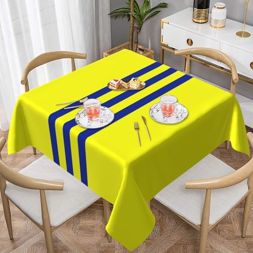 Auslaufsichere, quadratische Tischdecke, 137 x 137 cm, dekorative Esszimmerdecke für Partys, Hochzeiten und Veranstaltungen im Freien, gelb-blaue Streifen, knitterfreie Polyester-Tischwäsche für Küche von WKSGDSG