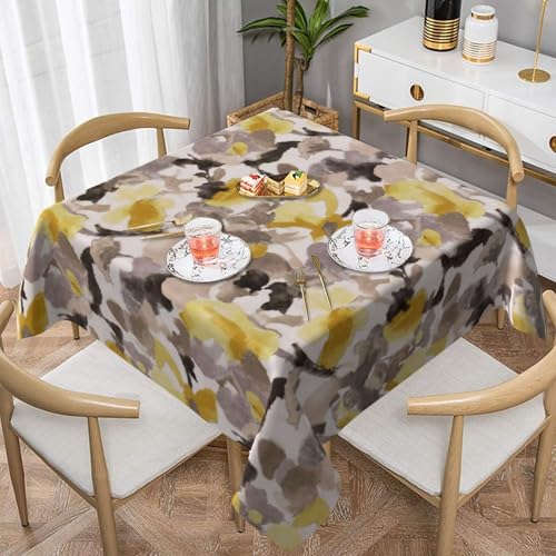 Auslaufsichere, quadratische Tischdecke, 137 x 137 cm, dekorative Esszimmerdecke für Partys, Hochzeiten und Veranstaltungen im Freien, gelb-graue Blumen-Tischdecken, knitterfreie Polyester-Tischwäsche von WKSGDSG
