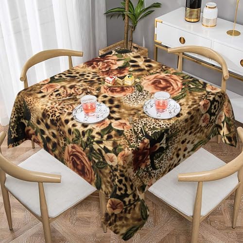Auslaufsichere, quadratische Tischdecke, 137 x 137 cm, dekorative Esszimmerdecke für Partys, Hochzeiten und Veranstaltungen im Freien, gestreifte Leoparden-Tischdecken, knitterfreie Auslaufsichere, quadratische Tischdecke, 137 x 137 cm, dekorative Esszimmerdecke für Partys, Hochzeiten und Veranstaltungen im Freien, gestreifte Leoparden-Tischdecken, knitterfreie von WKSGDSG