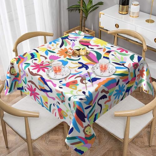 Auslaufsichere, quadratische Tischdecke, 137 x 137 cm, dekorative Esszimmerdecke für Partys, Hochzeiten und Veranstaltungen im Freien, mexikanische Otomi-Tier-Tischdecken, knitterfreie von WKSGDSG
