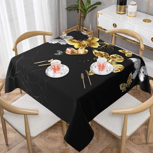 Farmhouse-Tischdecken für quadratische Tische, goldweiße Schmetterlinge, schwarze Tischdecken für drinnen und draußen, abwischbar, waschbar, weiche Polyester-Tischdecke für Küche, Party, Bankett Farmhouse-Tischdecken für quadratische Tische, goldweiße Schmetterlinge, schwarze Tischdecken für drinnen und draußen, abwischbar, waschbar, weiche Polyester-Tischdecke für Küche, Party, Bankett von WKSGDSG