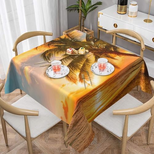 Farmhouse-Tischdecken für quadratische Tische, tropischer Strand, Palme, Sonnenuntergang, Tischdecke für drinnen und draußen, abwischbar, waschbar, weiche Polyester-Tischdecke für Küche, Party Farmhouse-Tischdecken für quadratische Tische, tropischer Strand, Palme, Sonnenuntergang, Tischdecke für drinnen und draußen, abwischbar, waschbar, weiche Polyester-Tischdecke für Küche, Party von WKSGDSG