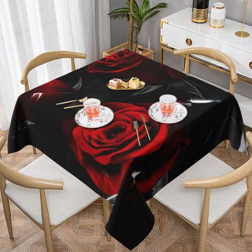 WKSGDSG Auslaufsichere, quadratische Tischdecke, 137 x 137 cm, dekorative Esszimmerdecke für Partys, Hochzeiten und Veranstaltungen im Freien, rote Rose, knitterfreie Polyester-Tischwäsche für Küche WKSGDSG Auslaufsichere, quadratische Tischdecke, 137 x 137 cm, dekorative Esszimmerdecke für Partys, Hochzeiten und Veranstaltungen im Freien, rote Rose, knitterfreie Polyester-Tischwäsche für Küche von WKSGDSG