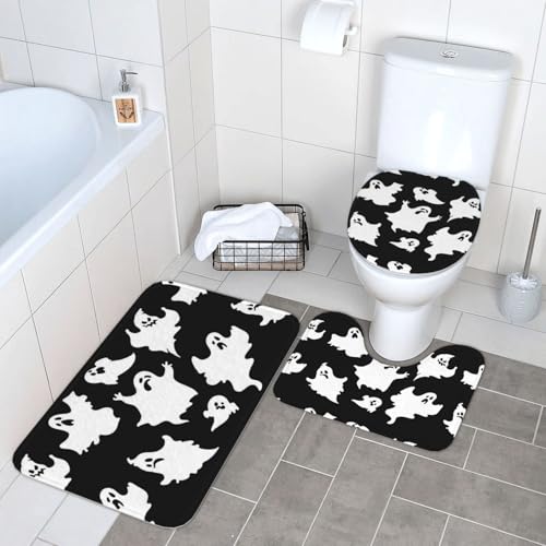 WKSGDSG Badezimmerteppich-Set, 3-teilig, Plüsch-Fußmatte mit U-förmigem WC-Vorleger und O-förmigem Deckelbezug, Halloween-Gothic-Teppich, 40 x 60 cm, Flanell, zottelig, saugfähig, Bodenmatten für WKSGDSG Badezimmerteppich-Set, 3-teilig, Plüsch-Fußmatte mit U-förmigem WC-Vorleger und O-förmigem Deckelbezug, Halloween-Gothic-Teppich, 40 x 60 cm, Flanell, zottelig, saugfähig, Bodenmatten für von WKSGDSG