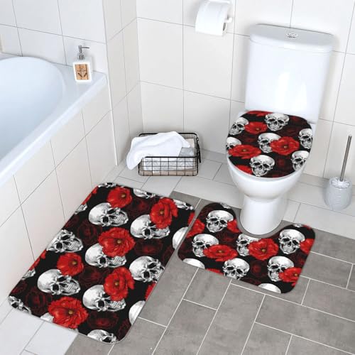 WKSGDSG Badezimmerteppich-Set, 3-teilig, Plüsch-Fußmatte mit U-förmigem WC-Vorleger und O-förmigem Deckelbezug, Halloween-Totenkopf-Teppich, 40 x 60 cm, Flanell, zottelig, saugfähig, Bodenmatten für WKSGDSG Badezimmerteppich-Set, 3-teilig, Plüsch-Fußmatte mit U-förmigem WC-Vorleger und O-förmigem Deckelbezug, Halloween-Totenkopf-Teppich, 40 x 60 cm, Flanell, zottelig, saugfähig, Bodenmatten für von WKSGDSG