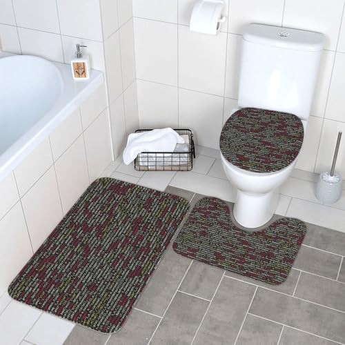 WKSGDSG Badezimmerteppich-Set, 3-teilig, Plüsch-Fußmatte mit U-förmigem WC-Vorleger und O-förmigem Deckelbezug, Programmiercode, Flächenteppich, 40 x 60 cm, Flanell, zottelig, saugfähig, Bodenmatten von WKSGDSG