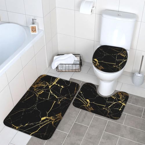 WKSGDSG Badezimmerteppich-Set, 3-teilig, Plüsch-Fußmatte mit U-förmigem WC-Vorleger und O-förmigem Deckelbezug, goldschwarze Tapete, Teppich, 40 x 60 cm, Flanell, zottelig, saugfähig, Bodenmatten für WKSGDSG Badezimmerteppich-Set, 3-teilig, Plüsch-Fußmatte mit U-förmigem WC-Vorleger und O-förmigem Deckelbezug, goldschwarze Tapete, Teppich, 40 x 60 cm, Flanell, zottelig, saugfähig, Bodenmatten für von WKSGDSG