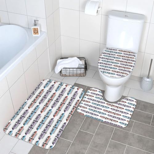 WKSGDSG Badezimmerteppich-Set, 3-teilig, Plüsch-Fußmatte mit U-förmiger WC-Vorleger und O-förmigem Deckelbezug, Einschienenbahn, Teppich, 40 x 60 cm, Flanell, zottelig, saugfähig, Bodenmatten für von WKSGDSG