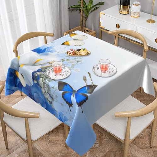 WKSGDSG Farmhouse-Tischdecken für quadratische Tische, Blumen, Schmetterlinge, Tischdecke für drinnen und draußen, abwischbar, waschbar, weiche Polyester-Tischdecke für Küche, Party, Bankett von WKSGDSG