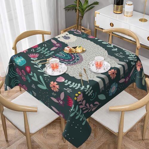 WKSGDSG Farmhouse-Tischdecken für quadratische Tische, Blumen-Alpaka-Tischdecken für drinnen und draußen, abwischbar, waschbar, weiche Polyester-Tischdecke für Küche, Party, Bankett, Heimdekoration von WKSGDSG