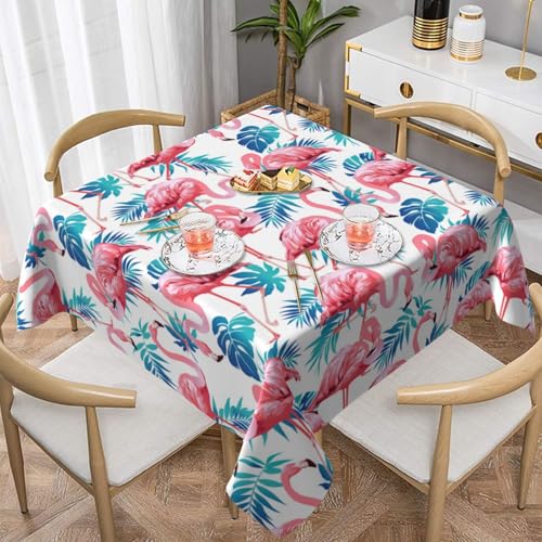 WKSGDSG Farmhouse-Tischdecken für quadratische Tische, Flamingo, Vogel, Pflanze, Blätter, Tischdecke für drinnen und draußen, abwischbar, waschbar, weiche Polyester-Tischdecke für Küche, Party von WKSGDSG