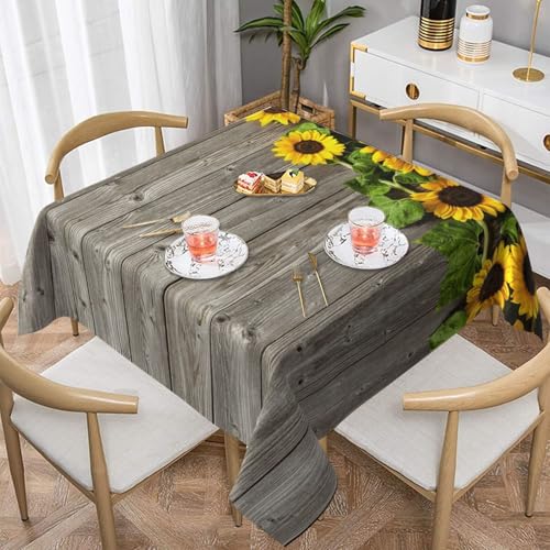 WKSGDSG Farmhouse-Tischdecken für quadratische Tische, Sonnenblumen-Tischdecken mit Pflanzen-Motiv, für drinnen und draußen, abwischbar, waschbar, weiche Polyester-Tischdecke für Küche, Party, Bankett von WKSGDSG