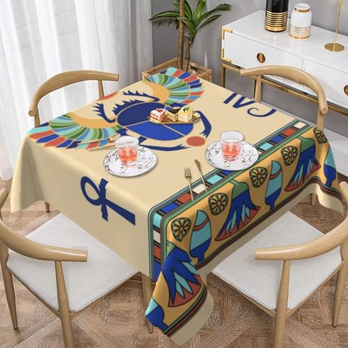 WKSGDSG Farmhouse-Tischdecken für quadratische Tische, ägyptische Skarabäus-Tischdecken für drinnen und draußen, abwischbar, waschbar, weiche Polyester-Tischdecke für Küche, Party, Bankett von WKSGDSG