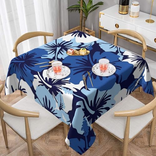 WKSGDSG Farmhouse-Tischdecken für quadratische Tische, blauer Hibiskus-Tischdecken für drinnen und draußen, abwischbar, waschbar, weiche Polyester-Tischdecke für Küche, Party, Bankett, Heimdekoration von WKSGDSG