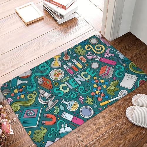 WKSGDSG Rutschfeste Flanell-Fußmatte, 60 x 40 cm, super saugfähig, Cartoon-Wissenschaftsthema, rutschfeste dicke Willkommensmatte für Vorder- und Hintertür, Garage, Terrasse und Innenbereich von WKSGDSG