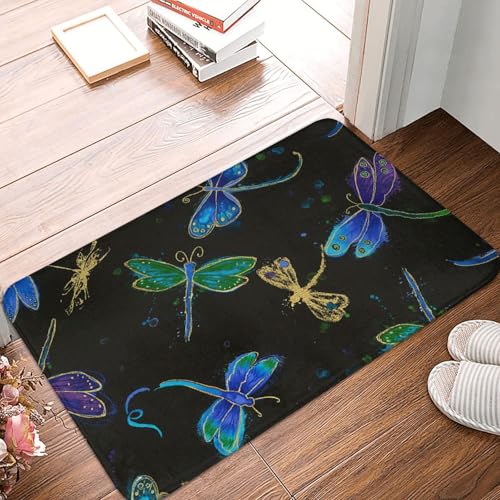 WKSGDSG Rutschfeste Flanell-Fußmatte, 60 x 40 cm, super saugfähig, Libellen-Fußmatten, rutschfest, dick, Willkommensmatte für Vorder- und Hintertür, Garage, Terrasse und Innenbereich von WKSGDSG