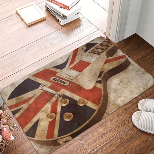 WKSGDSG Rutschfeste Flanell-Fußmatte, 60 x 40 cm, super saugfähig, für Eingang, Gitarre, britische Flagge, rutschfest, dick, Willkommensmatte für Vorder- und Hintertür, Garage, Terrasse und WKSGDSG Rutschfeste Flanell-Fußmatte, 60 x 40 cm, super saugfähig, für Eingang, Gitarre, britische Flagge, rutschfest, dick, Willkommensmatte für Vorder- und Hintertür, Garage, Terrasse und von WKSGDSG