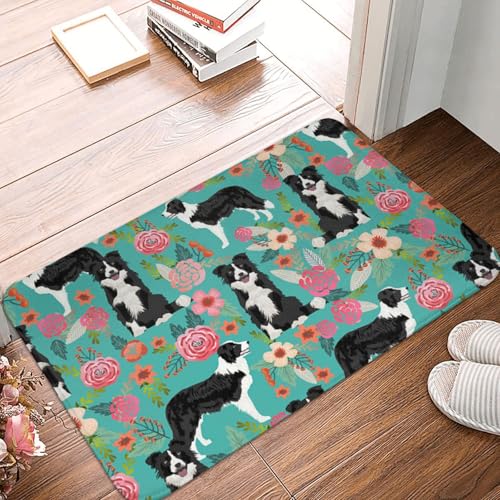 WKSGDSG Rutschfeste Flanell-Fußmatte, 60 x 40 cm, super saugfähiger Eingangsteppich, Border Collie Florals, rutschfeste dicke Willkommensmatte für Vorder- und Hintertür, Garage, Terrasse und WKSGDSG Rutschfeste Flanell-Fußmatte, 60 x 40 cm, super saugfähiger Eingangsteppich, Border Collie Florals, rutschfeste dicke Willkommensmatte für Vorder- und Hintertür, Garage, Terrasse und von WKSGDSG