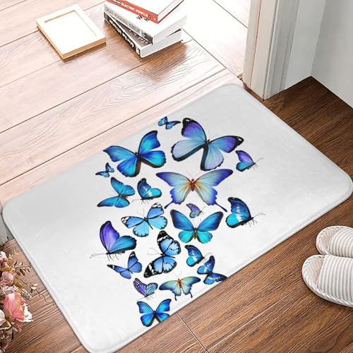 WKSGDSG Rutschfeste Flanell-Fußmatte, 60 x 40 cm, super saugfähiger Eingangsteppich, blaue Schmetterling-Fußmatten, rutschfeste, dicke Willkommensmatte für Vorder- und Hintertür, Garage, Terrasse und WKSGDSG Rutschfeste Flanell-Fußmatte, 60 x 40 cm, super saugfähiger Eingangsteppich, blaue Schmetterling-Fußmatten, rutschfeste, dicke Willkommensmatte für Vorder- und Hintertür, Garage, Terrasse und von WKSGDSG
