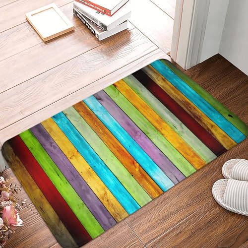 WKSGDSG Rutschfeste Flanell-Fußmatte, 60 x 40 cm, super saugfähiger Eingangsteppich, bunte Holzbretter-Fußmatten, rutschfeste, dicke Willkommensmatte für Vorder- und Hintertür, Garage, Terrasse und WKSGDSG Rutschfeste Flanell-Fußmatte, 60 x 40 cm, super saugfähiger Eingangsteppich, bunte Holzbretter-Fußmatten, rutschfeste, dicke Willkommensmatte für Vorder- und Hintertür, Garage, Terrasse und von WKSGDSG