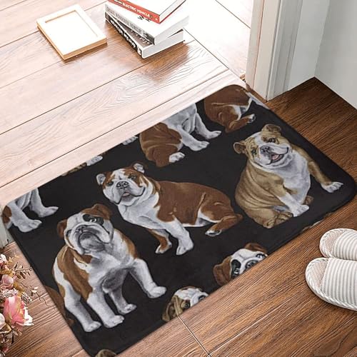 WKSGDSG Rutschfeste Flanell-Fußmatte, 60 x 40 cm, super saugfähiger Eingangsteppich, englische Bulldoggen, rutschfest, dick, Willkommensmatte für Vorder- und Hintertür, Garage, Terrasse und von WKSGDSG