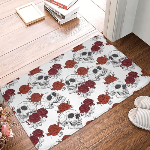 WKSGDSG Rutschfeste Flanell-Fußmatte, 60 x 40 cm, super saugfähiger Eingangsteppich, floraler Totenkopf-Fußmatten, rutschfeste, dicke Willkommensmatte für Vorder- und Hintertür, Garage, Terrasse und WKSGDSG Rutschfeste Flanell-Fußmatte, 60 x 40 cm, super saugfähiger Eingangsteppich, floraler Totenkopf-Fußmatten, rutschfeste, dicke Willkommensmatte für Vorder- und Hintertür, Garage, Terrasse und von WKSGDSG