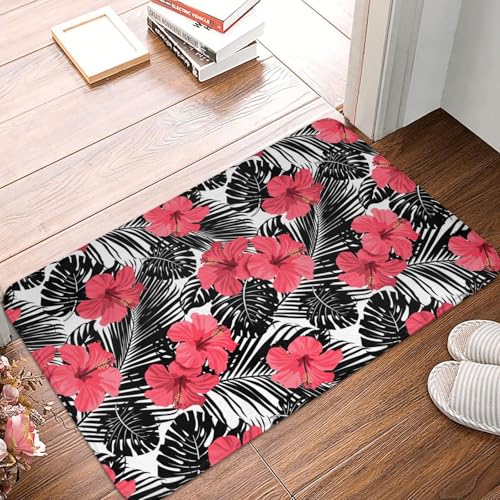 WKSGDSG Rutschfeste Flanell-Fußmatte, 60 x 40 cm, super saugfähiger Eingangsteppich, roter Hibiskus-Fußmatten, rutschfeste, dicke Willkommensmatte für Vorder- und Hintertür, Garage, Terrasse und WKSGDSG Rutschfeste Flanell-Fußmatte, 60 x 40 cm, super saugfähiger Eingangsteppich, roter Hibiskus-Fußmatten, rutschfeste, dicke Willkommensmatte für Vorder- und Hintertür, Garage, Terrasse und von WKSGDSG