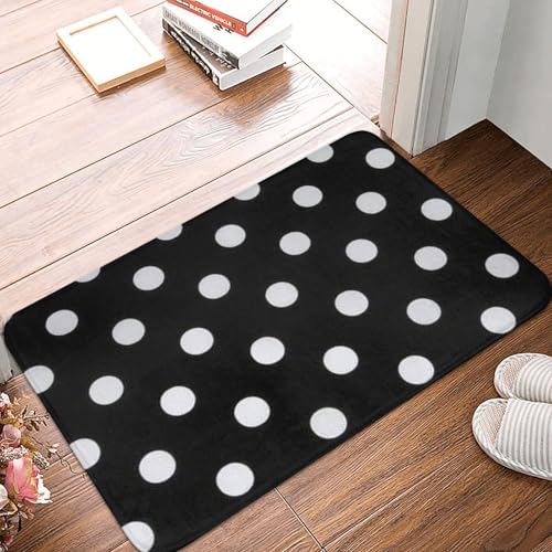 WKSGDSG Rutschfeste Flanell-Fußmatte, 60 x 40 cm, super saugfähiger Eingangsteppich, schwarz-weiß, große Punkte, rutschfeste dicke Willkommensmatte für Vorder- und Hintertür, Garage, Terrasse und von WKSGDSG