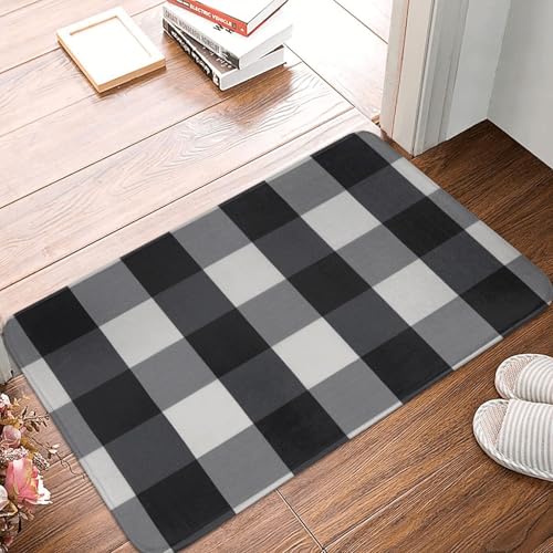 WKSGDSG Rutschfeste Flanell-Fußmatte, 60 x 40 cm, super saugfähiger Eingangsteppich, schwarz-weiß, kariert, rutschfest, dick, Willkommensmatte für Vorder- und Hintertür, Garage, Terrasse und WKSGDSG Rutschfeste Flanell-Fußmatte, 60 x 40 cm, super saugfähiger Eingangsteppich, schwarz-weiß, kariert, rutschfest, dick, Willkommensmatte für Vorder- und Hintertür, Garage, Terrasse und von WKSGDSG
