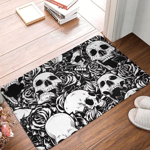 WKSGDSG Rutschfeste Flanell-Fußmatte, 60 x 40 cm, super saugfähiger Eingangsteppich, schwarzer floraler Totenkopf-Fußmatten, rutschfeste, dicke Willkommensmatte für Vorder- und Hintertür, Garage WKSGDSG Rutschfeste Flanell-Fußmatte, 60 x 40 cm, super saugfähiger Eingangsteppich, schwarzer floraler Totenkopf-Fußmatten, rutschfeste, dicke Willkommensmatte für Vorder- und Hintertür, Garage von WKSGDSG