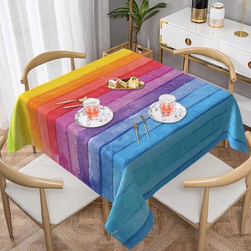 WKSGDSG Wasserdichte, quadratische Tischdecke, 152 x 152 cm, auslaufsicher und knitterfrei, dekorative Tischdecke für Esstisch, Küche, Party, bunte Regenbogenstreifen-Tischdecken für Esszimmer WKSGDSG Wasserdichte, quadratische Tischdecke, 152 x 152 cm, auslaufsicher und knitterfrei, dekorative Tischdecke für Esstisch, Küche, Party, bunte Regenbogenstreifen-Tischdecken für Esszimmer von WKSGDSG