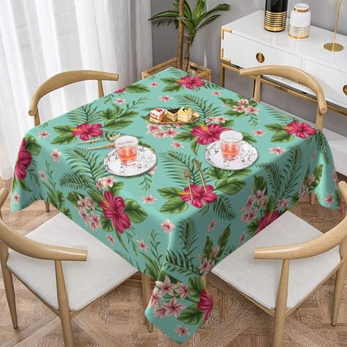WKSGDSG Wasserdichte, quadratische Tischdecke, 152 x 152 cm, auslaufsicher und knitterfrei, dekorative Tischdecke für Esstisch, Küche, Party, hawaiianische tropische Blätter, Blumen, Tischdecken für von WKSGDSG