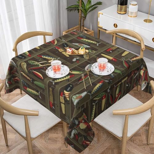WKSGDSG Wasserdichte quadratische Tischdecke, 152 x 152 cm, auslaufsicher und knitterfrei, dekorative Tischdecke für Esstisch, Küche, Party, Angelköder-Stil, Tischdecken für Esszimmer von WKSGDSG