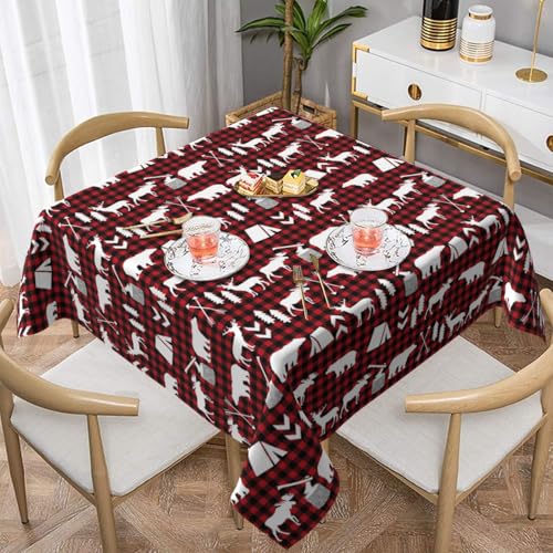 WKSGDSG Wasserdichte quadratische Tischdecke, 152 x 152 cm, auslaufsicher und knitterfrei, dekorative Tischdecke für Esstisch, Küche, Party, Kuh, Hirsch, Baum, Weihnachtstischdecken für Esszimmer von WKSGDSG