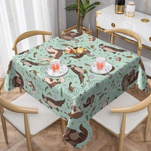 WKSGDSG Wasserdichte quadratische Tischdecke, 152 x 152 cm, auslaufsicher und knitterfrei, dekorative Tischdecke für Esstisch, Küche, Party, Otter-Tischdecken für Esszimmer von WKSGDSG