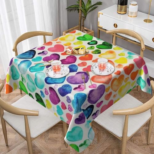 WKSGDSG Wasserdichte quadratische Tischdecke, 152 x 152 cm, auslaufsicher und knitterfrei, dekorative Tischdecke für Esstisch, Küche, Party, Regenbogen-Herzen, Tischdecken für Esszimmer WKSGDSG Wasserdichte quadratische Tischdecke, 152 x 152 cm, auslaufsicher und knitterfrei, dekorative Tischdecke für Esstisch, Küche, Party, Regenbogen-Herzen, Tischdecken für Esszimmer von WKSGDSG
