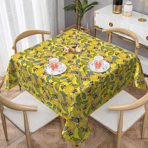 WKSGDSG Wasserdichte quadratische Tischdecke, 152 x 152 cm, auslaufsicher und knitterfrei, dekorative Tischdecke für Esstisch, Küche, Party, gelbe Zitronenbienen-Tischdecken für Esszimmer WKSGDSG Wasserdichte quadratische Tischdecke, 152 x 152 cm, auslaufsicher und knitterfrei, dekorative Tischdecke für Esstisch, Küche, Party, gelbe Zitronenbienen-Tischdecken für Esszimmer von WKSGDSG