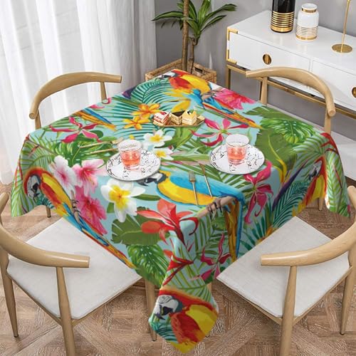 WKSGDSG Wasserdichte quadratische Tischdecke, 152 x 152 cm, auslaufsicher und knitterfrei, dekorative Tischdecke für Esstisch, Küche, Party, tropische Pflanzen und Papageien, Tischdecken für Esszimmer von WKSGDSG