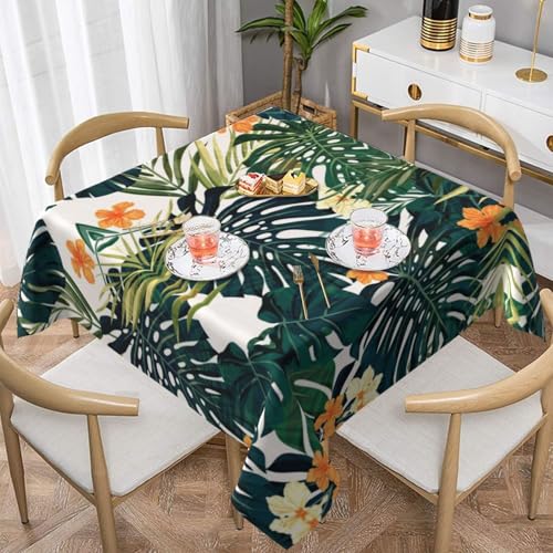 Wasserdichte, quadratische Tischdecke, 152 x 152 cm, auslaufsicher und knitterfrei, dekorative Tischdecke für Esstisch, Küche, Party, tropische Sommer, hawaiianische Blumen, Palmblätter, Tischdecken von WKSGDSG