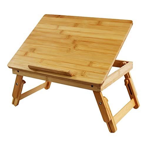 WKWKER Bambus Laptop Schreibtisch Mit Klappbaren Beinen, Kippbarer Oberfläche, Arbeitsplatztisch, Verstellbarer Laptop Stand, Bettablage Für TV-Sofa, Arbeitscomputer, iPad Buch (Natürlich) von WKWKER