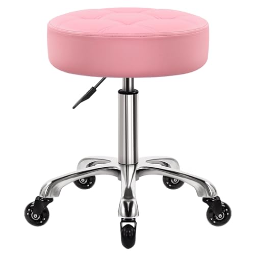 WKWKER 11cm Dicker Bürohocker Auf Rädern Drehbarer Verstellbarer Hocker PU Leder Sitz Hocker Stuhl Für Küche Hocker Salon Büro Massage Hocker Rosa von WKWKER