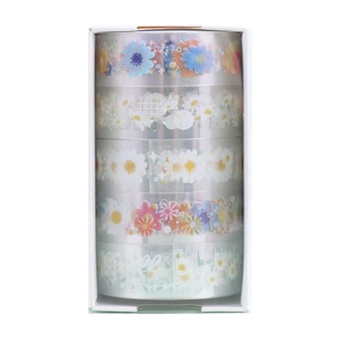 5 Rolls Blumenmuster Dekoratives Klebeband Klares Masking Handkonto Kleber Journalzubehör 5 Rolls Blumenmuster Dekoratives Klebeband Klares Masking Handkonto Kleber Journalzubehör von WKabnkn