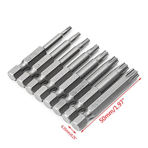 8 Stcs/Set 1/4 Zoll 50 Mm T8-T40 Electric Schraubendreher Bits Kit von WKabnkn