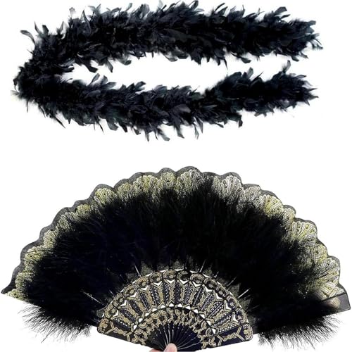 WKabnkn Packung Von 2 Klassischen Gefiederten Fans Und Gefiederten Boas Ensembles Für Flapperzubehör Und Thematische Partys Tragbare Faltungslüfter WKabnkn Packung Von 2 Klassischen Gefiederten Fans Und Gefiederten Boas Ensembles Für Flapperzubehör Und Thematische Partys Tragbare Faltungslüfter von WKabnkn
