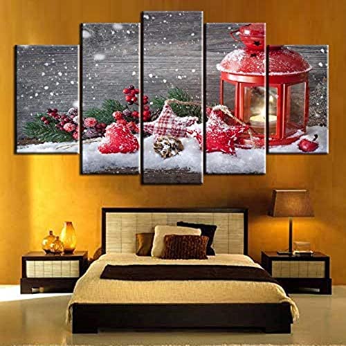 5 Panels Leinwand Wandkunst Poster Home Decor Weihnachtsbild Wandkunstdrucke Leinwand Bild für Wohnzimmer Kein Rahmen W60in*H32in von WKqifeil