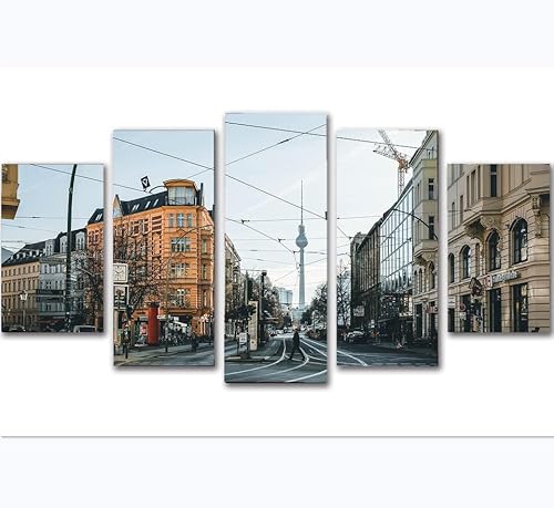 WKqifeil 5-teiliges Leinwandbild Wandkunst Poster Stadtarchitektur Gebäude Berlin Innenstadt für Wohnzimmer Kein Rahmen W200xH100cm von WKqifeil
