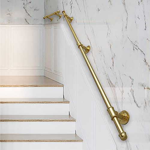 WL-ZZZ Gold Handlauf für Treppen - komplettes Kit 1m 2m 3m 4m 5m 6m Industrial Treppenhaus Geländer Greifer Bar Sicherheit, Wandmontage Schmiedeeisen Handlauf für Innenräume im Freien (Size : 180cm) von WL-ZZZ