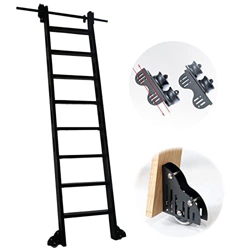 WL-ZZZ Retractable Sliding Library Ladder Hardware 3.3ft bis 20 Fuß, runde Röhrchen Mobile Ladder Gleis Rolling Ladder Rail Volles Set -Kit mit Bodenrollen (Keine Leiter) - Schwarz von WL-ZZZ
