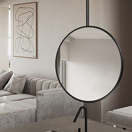 WL-ZZZ Runde hängende Spiegel für Badezimmer Schwarz Metall gerahmt Makeup Rasierspiegel mit Deckenboom, modernes Wohnzimmer Flur Dekorative Wände Spiegel (Size : Diameter-60CM/23.6INCH) von WL-ZZZ