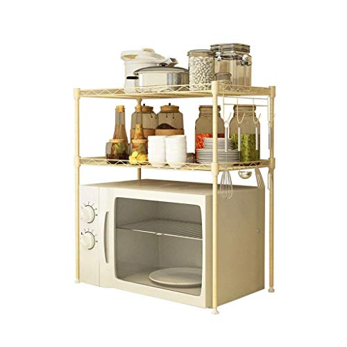 WLABCD Kitchen Bathroom Shelf,Adjustable Kitchen Microwave Oven Racks Meter Yellow 2-Tier with Hooks Multifunctional Storage Rack Bracket Spice Shelf Carbon Steel von WLABCD